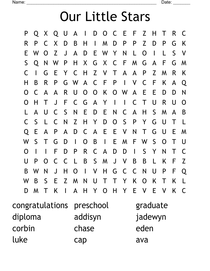 Our Little Stars Word Search WordMint