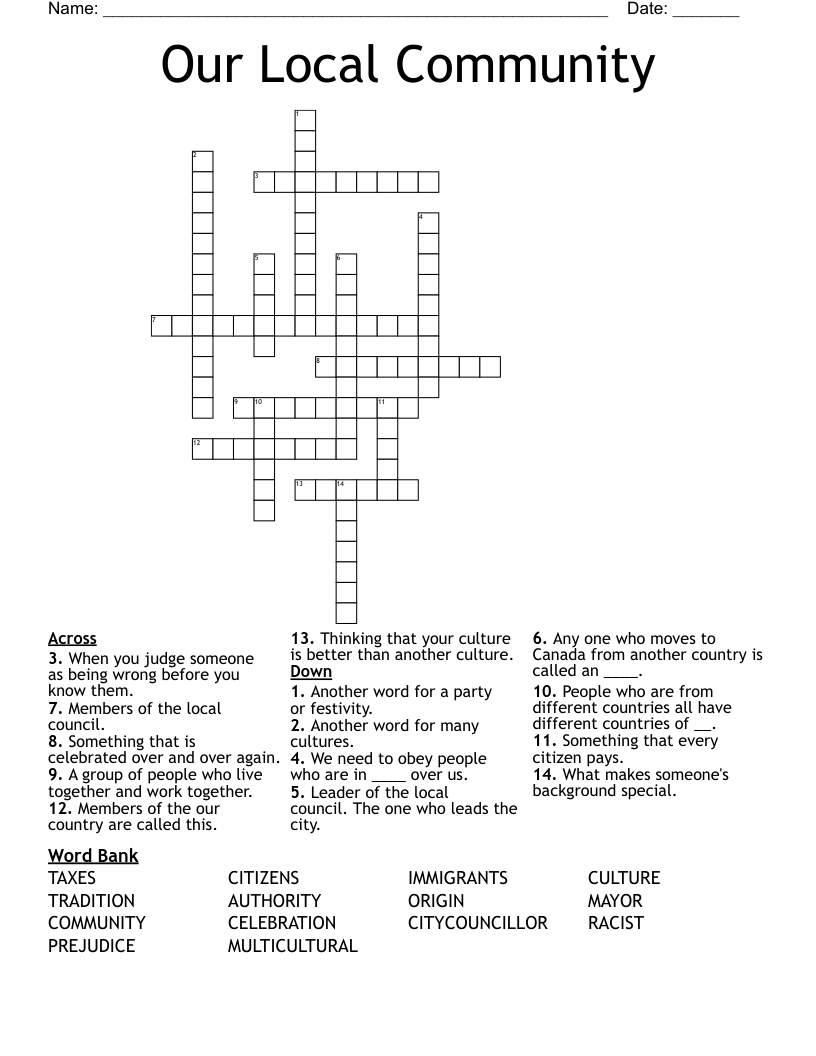 Our Local Community Crossword WordMint