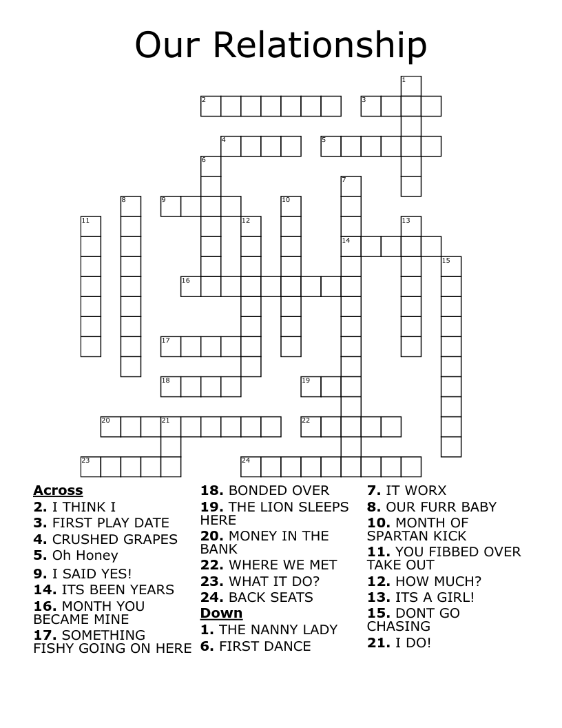 Our Relationship Crossword WordMint
