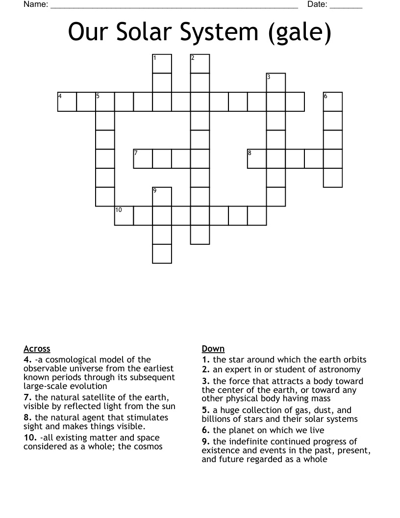 Our Solar System (gale) Crossword WordMint