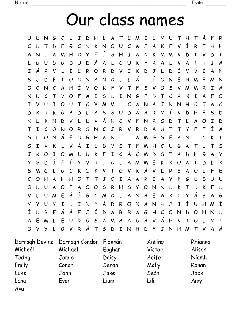 Our class names Word Search WordMint