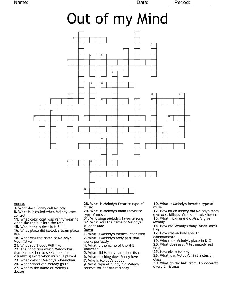 Out of my Mind Crossword WordMint