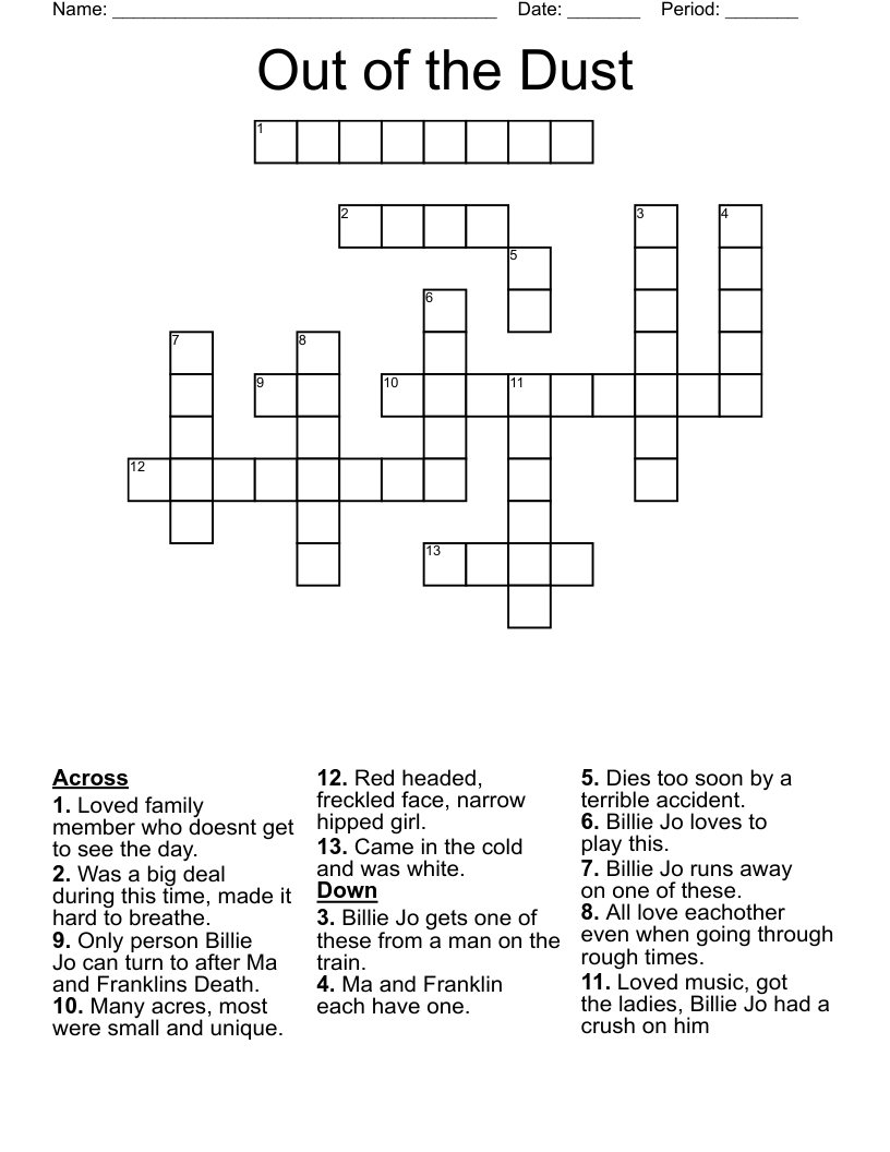 Out of the Dust Crossword WordMint