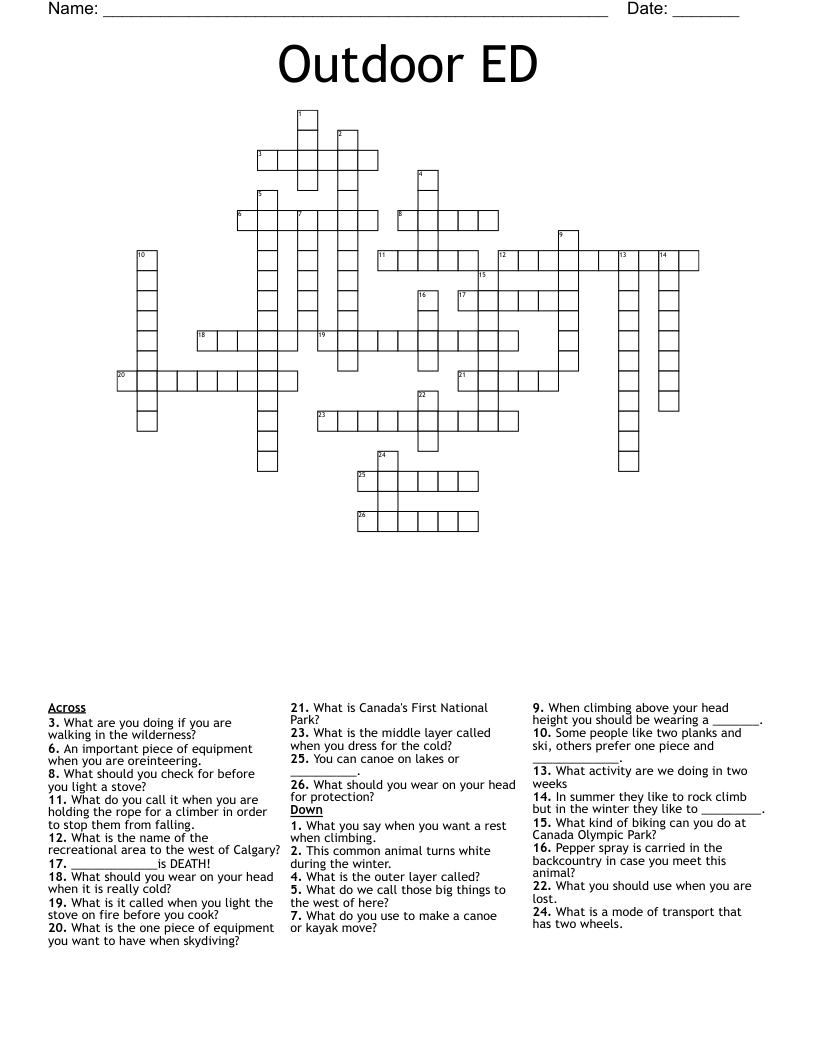 Outdoor ED Crossword WordMint