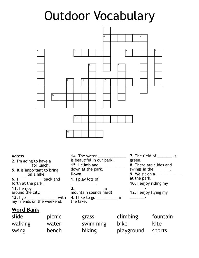 Outdoor Vocabulary Crossword WordMint