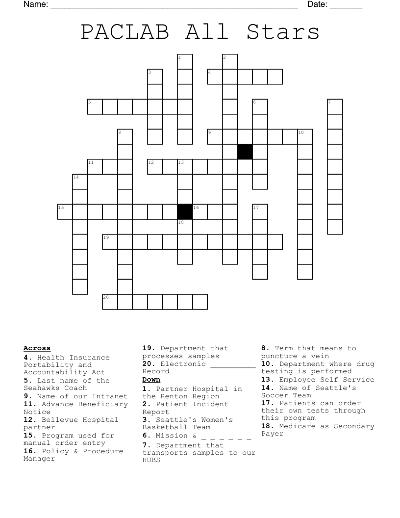 PACLAB All Stars Crossword WordMint