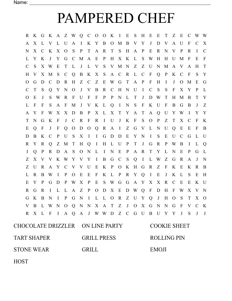 PAMPERED CHEF Word Search WordMint