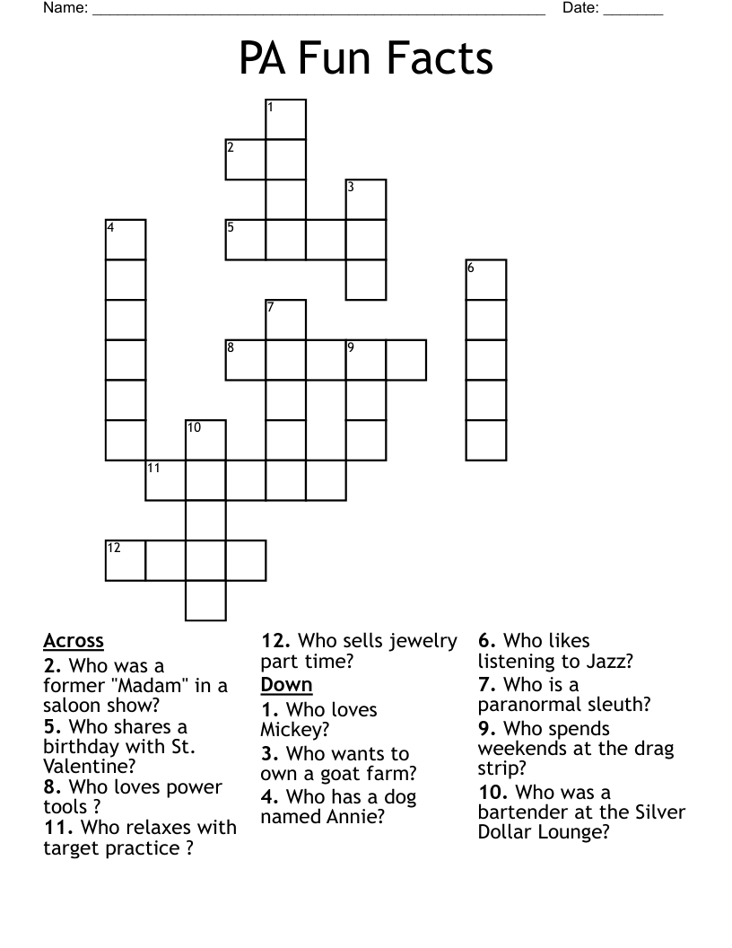 PA Fun Facts Crossword WordMint