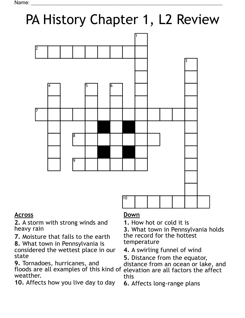 PA History Chapter 1, L2 Review Crossword WordMint