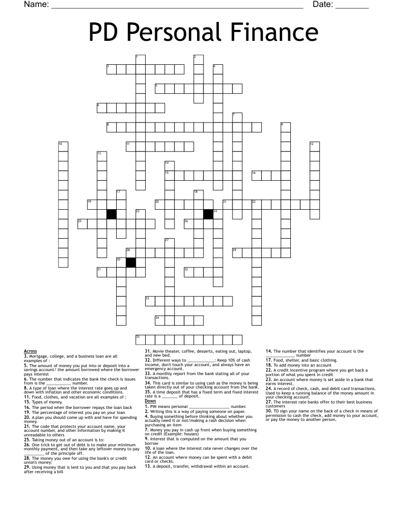 PD Personal Finance Crossword WordMint