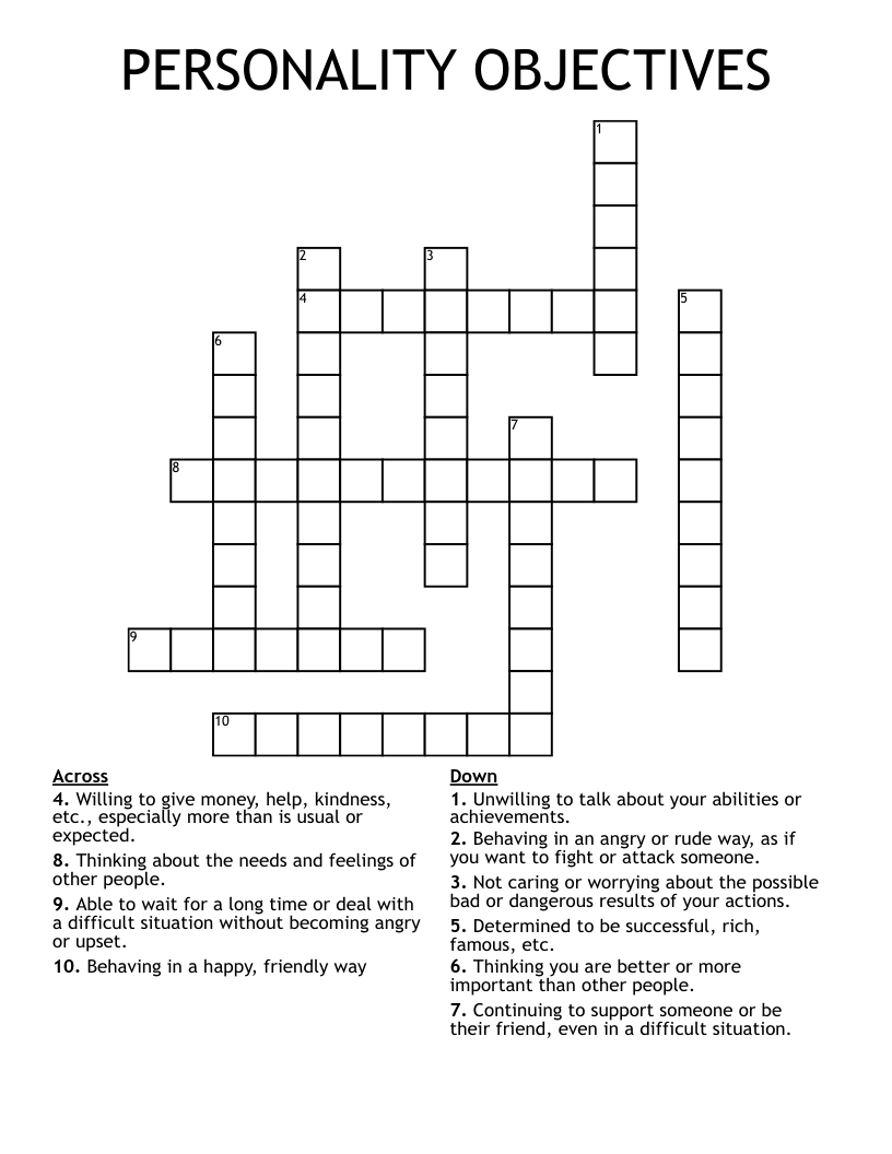 PERSONALITY OBJECTIVES Crossword WordMint