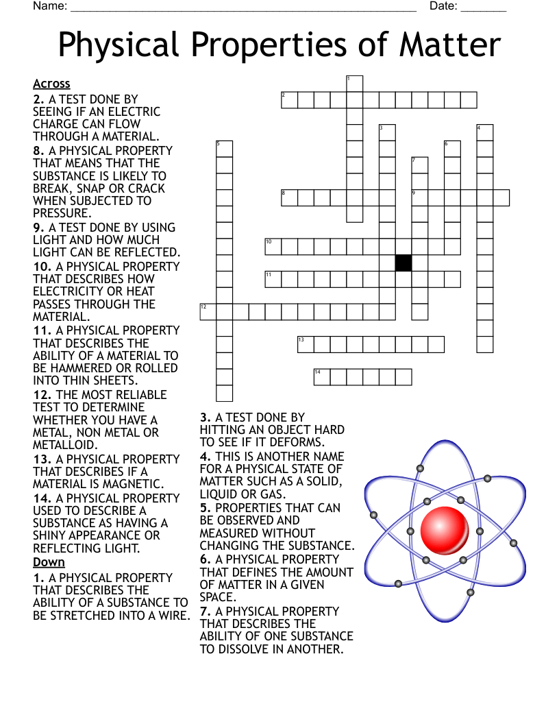 Physical Properties Crossword Puzzle WordMint