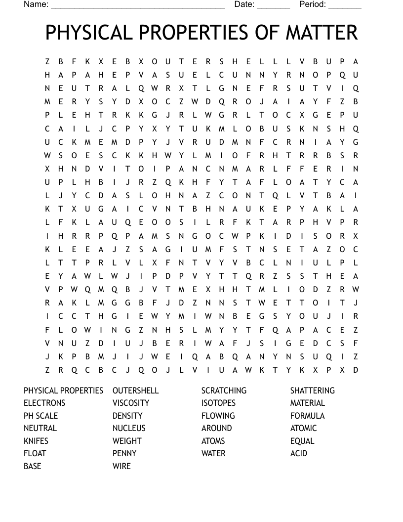 PHYSICAL PROPERTIES OF MATTER Word Search - WordMint