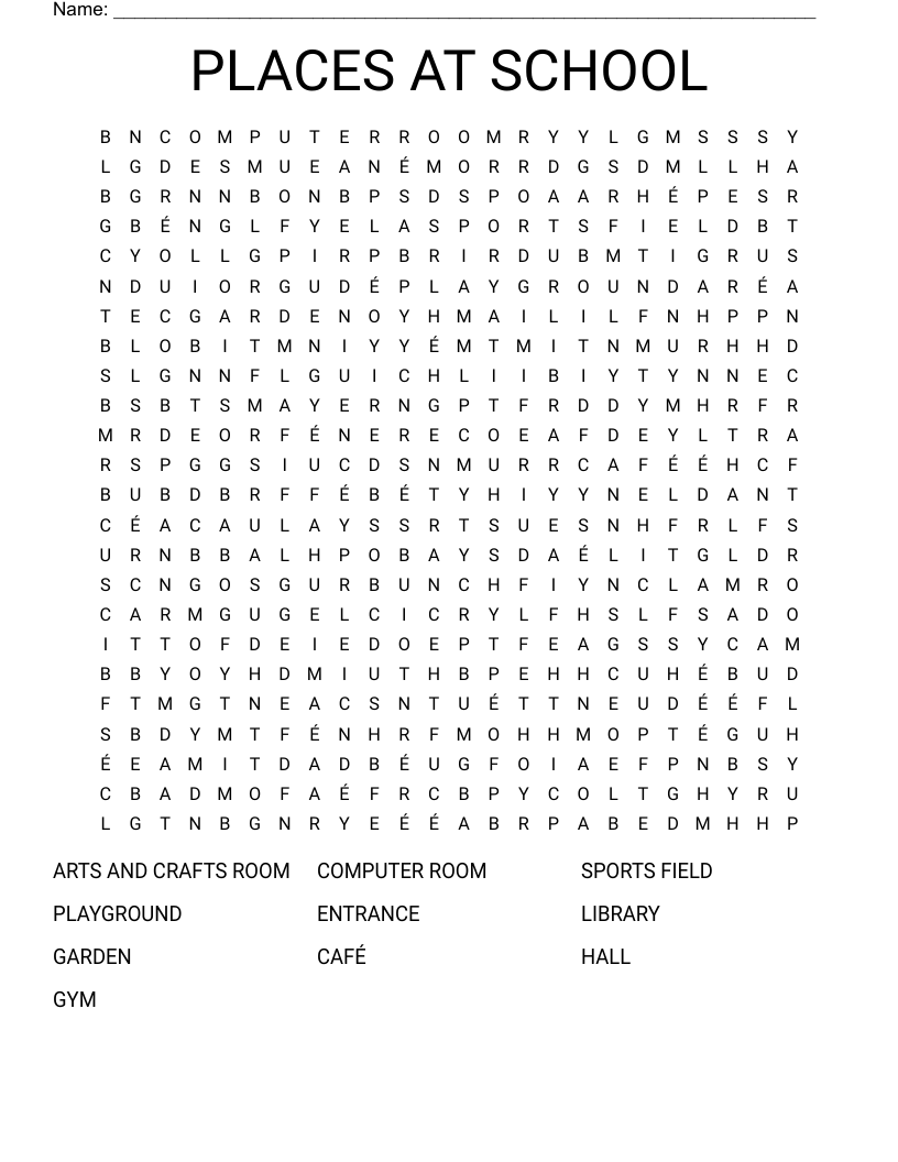 PLACES AT SCHOOL Word Search WordMint