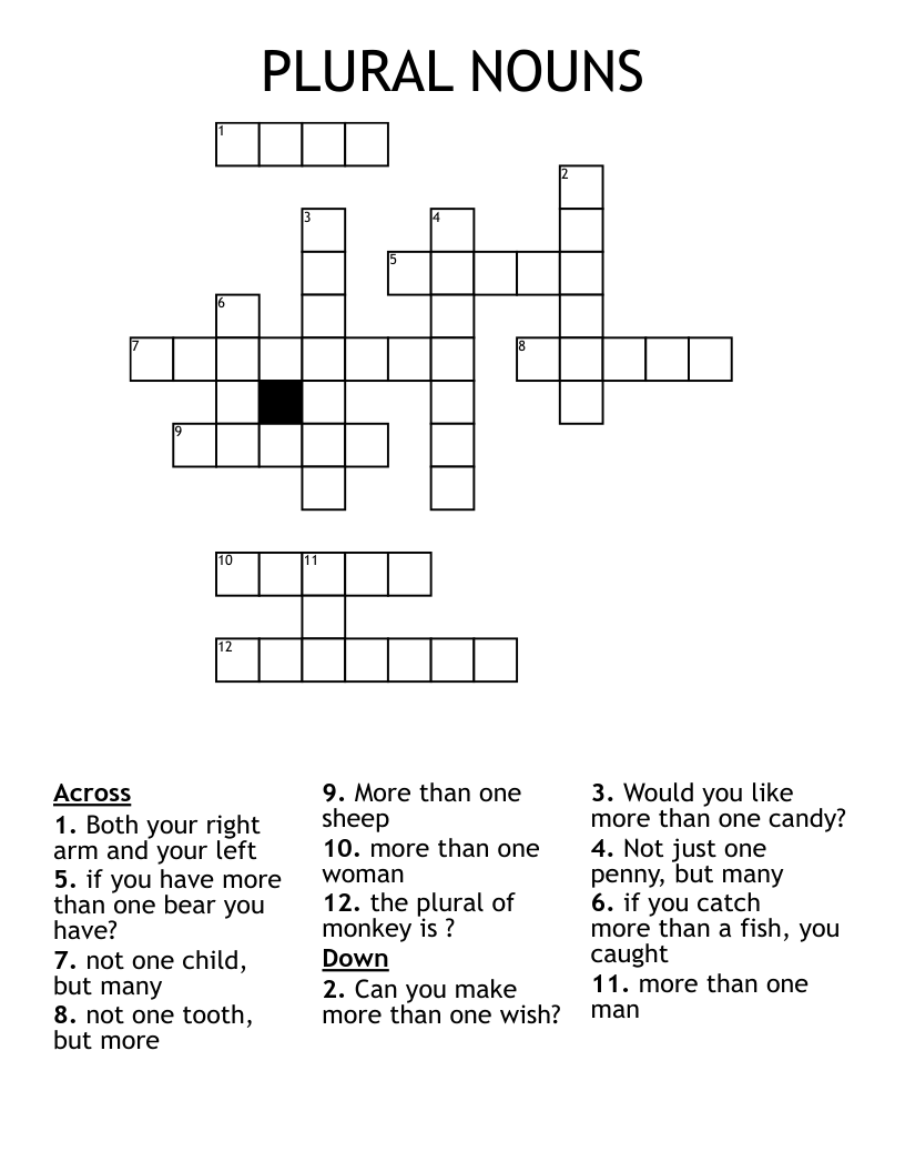 PLURAL NOUNS Crossword WordMint