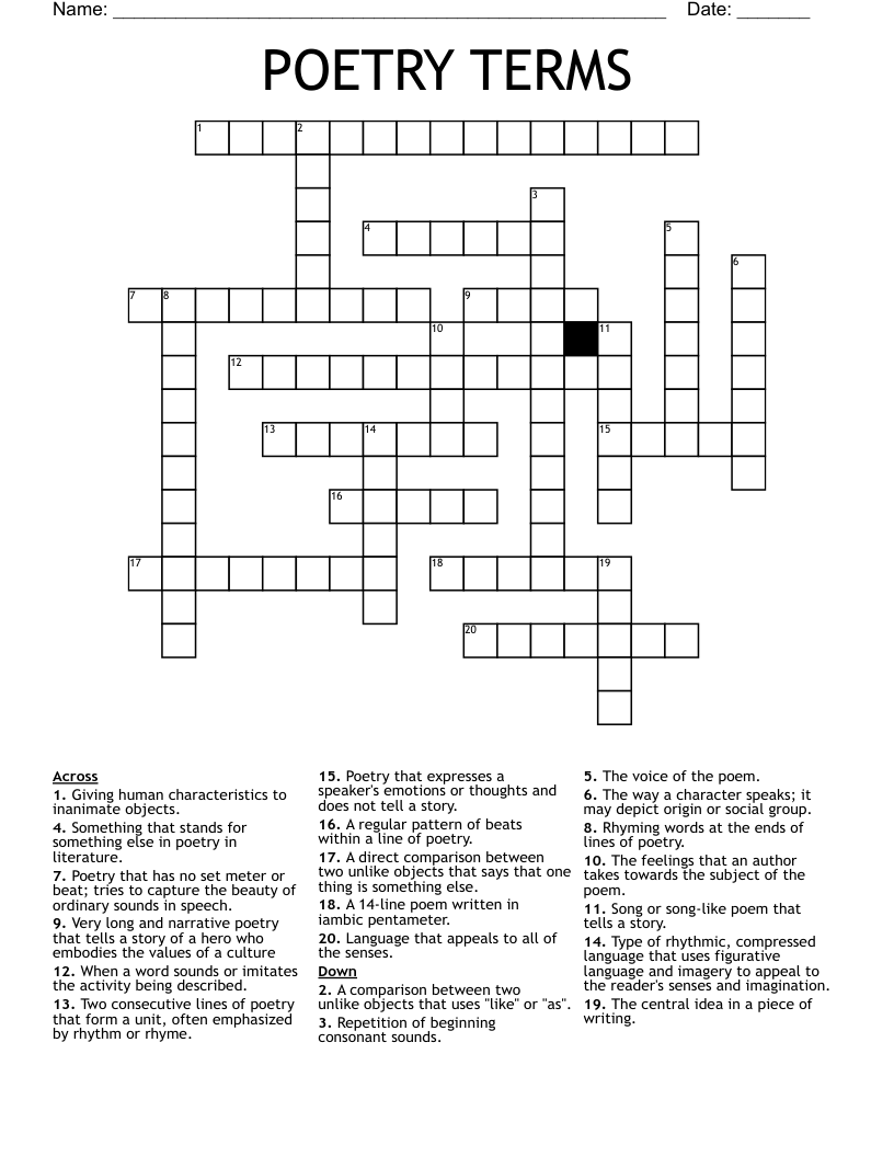 POETRY TERMS Crossword WordMint