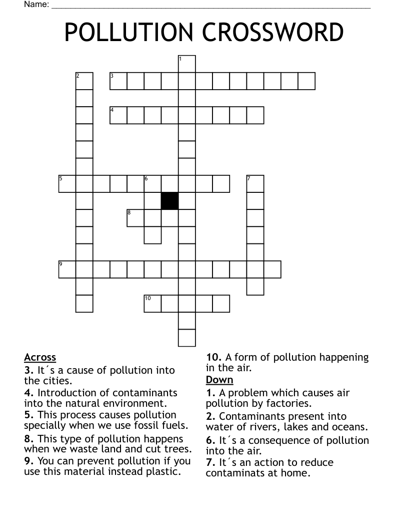 POLLUTION CROSSWORD - WordMint