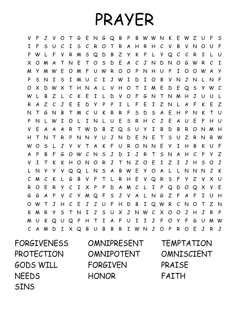 PRAYER Word Search WordMint