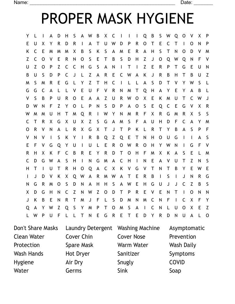 PROPER MASK HYGIENE Word Search WordMint