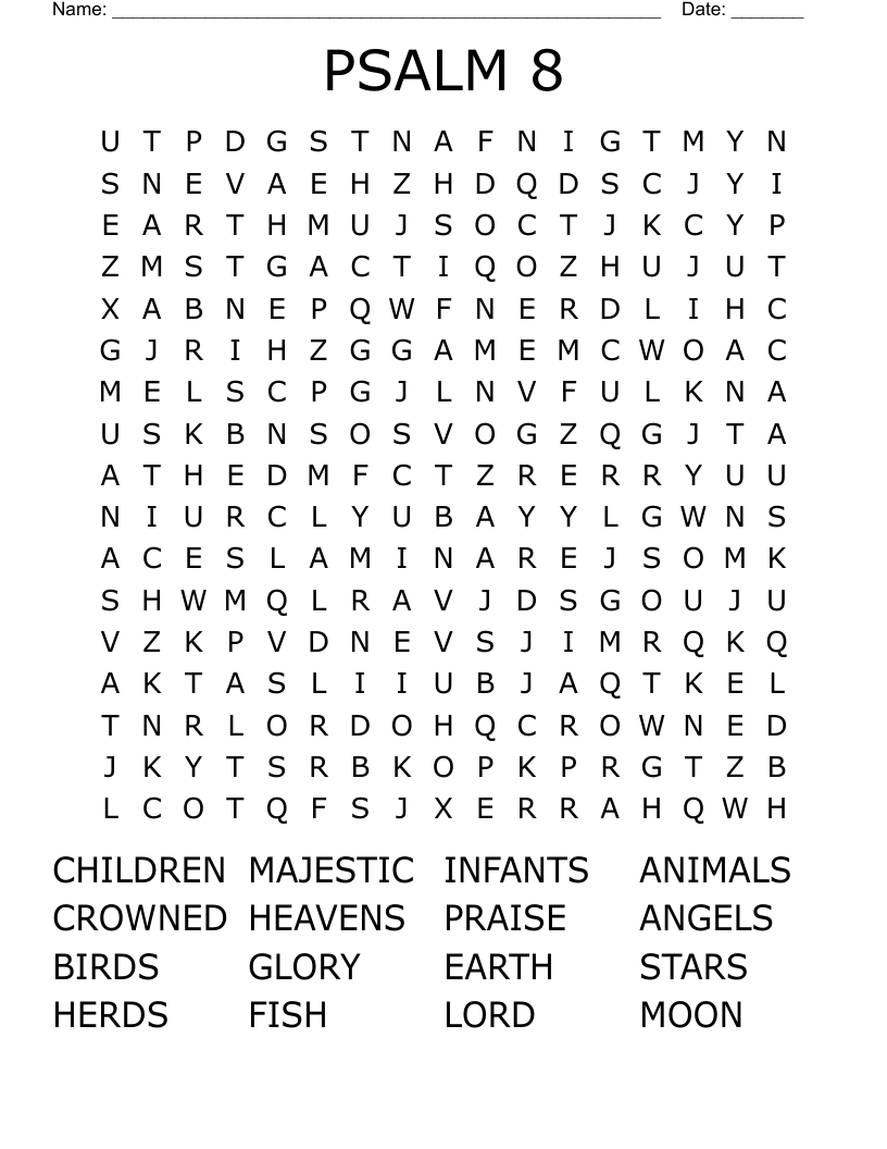 PSALM 8 Word Search WordMint