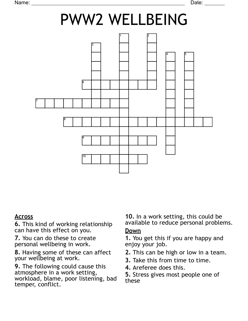 PWW2 WELLBEING Crossword WordMint