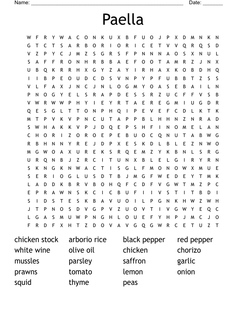 Paella Word Search WordMint
