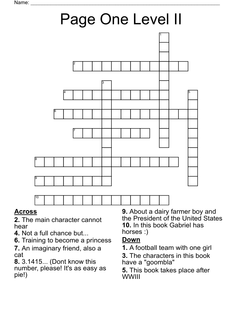 Page One Level II Crossword WordMint
