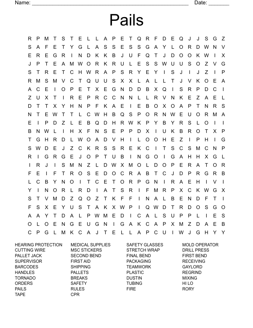 Pails Word Search WordMint