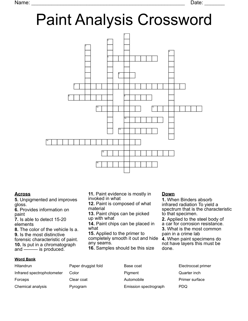 Paint Analysis Crossword WordMint