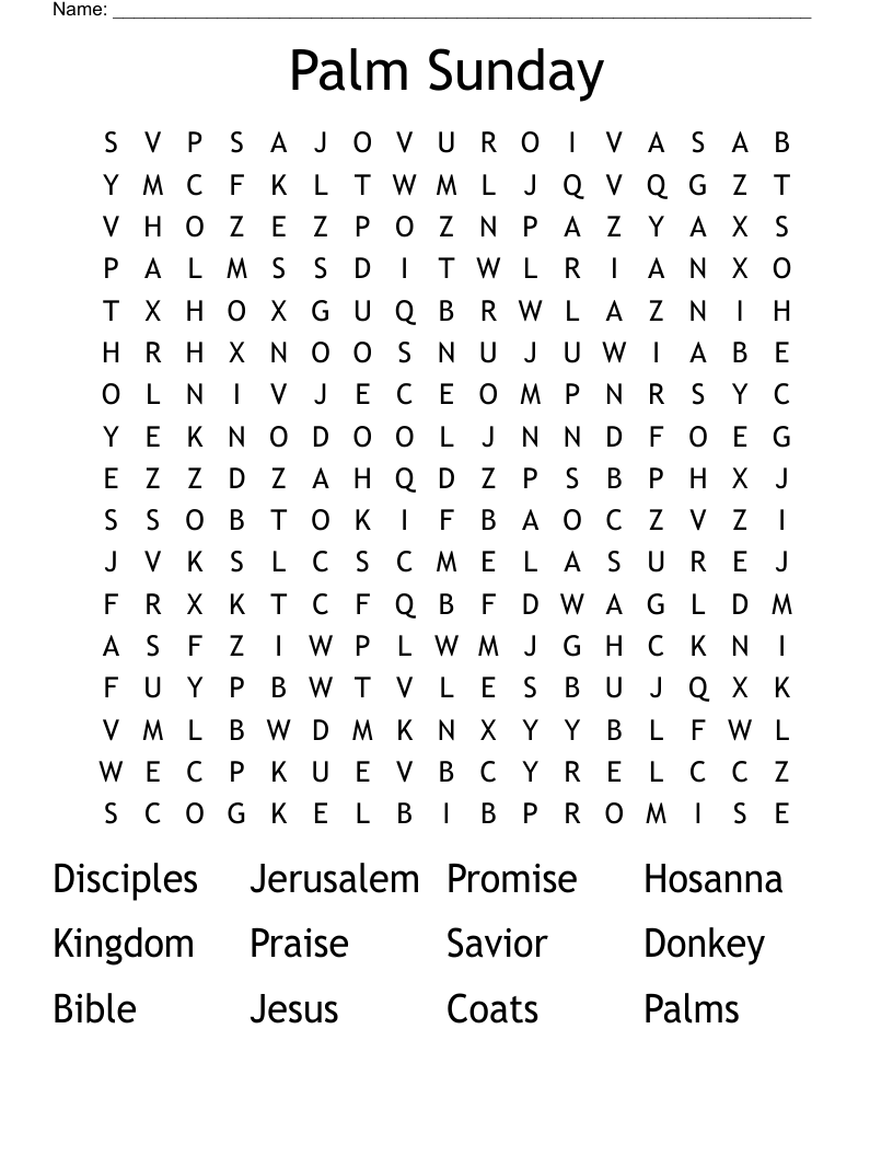 Palm Sunday Word Search WordMint