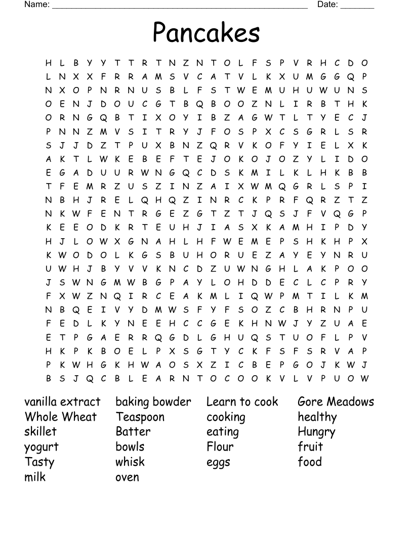 Pancakes Word Search WordMint
