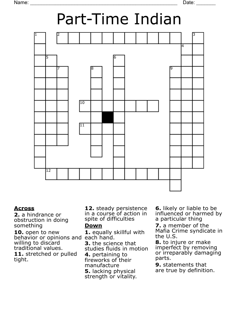 PartTime Indian Crossword WordMint