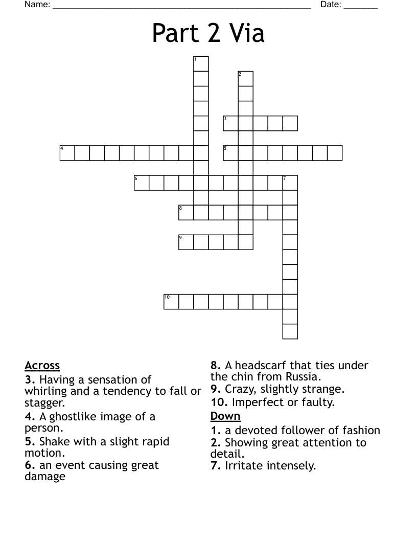 Part 2 Via Crossword WordMint