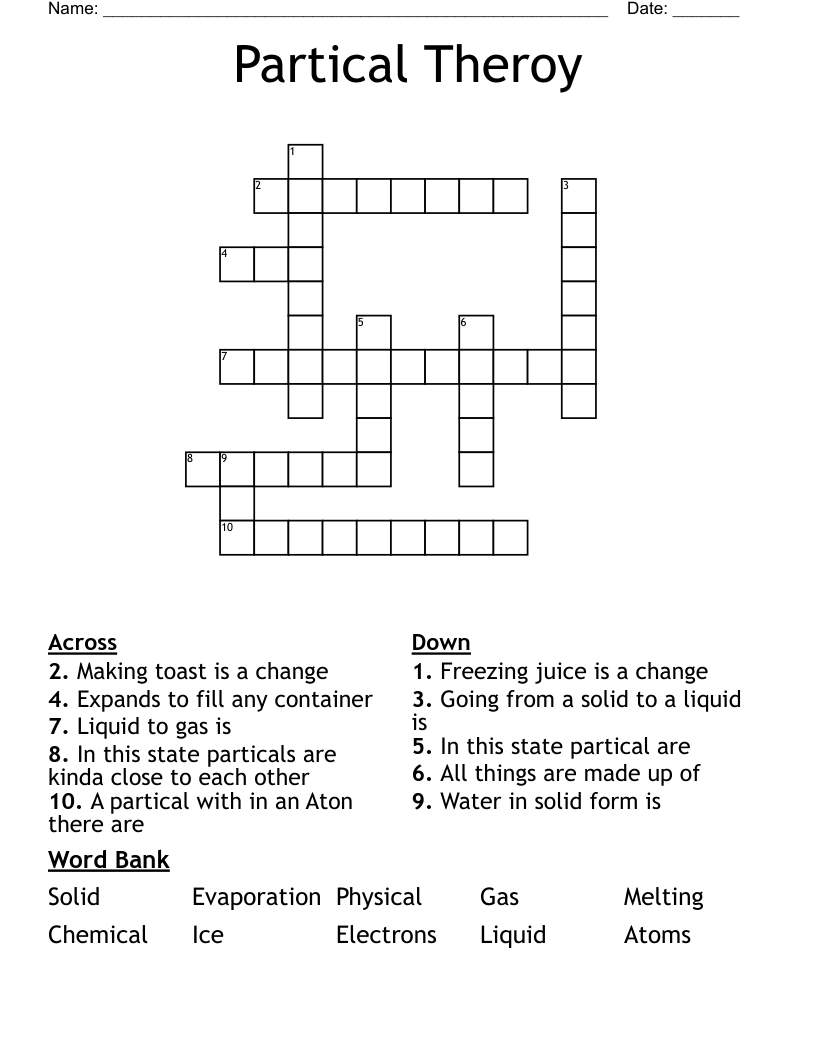 Partical Theroy Crossword WordMint