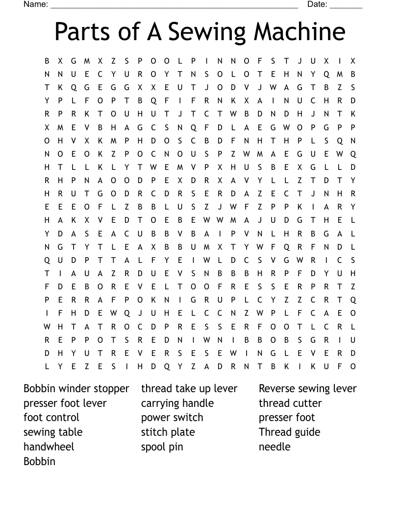 sewing machine Word Search WordMint