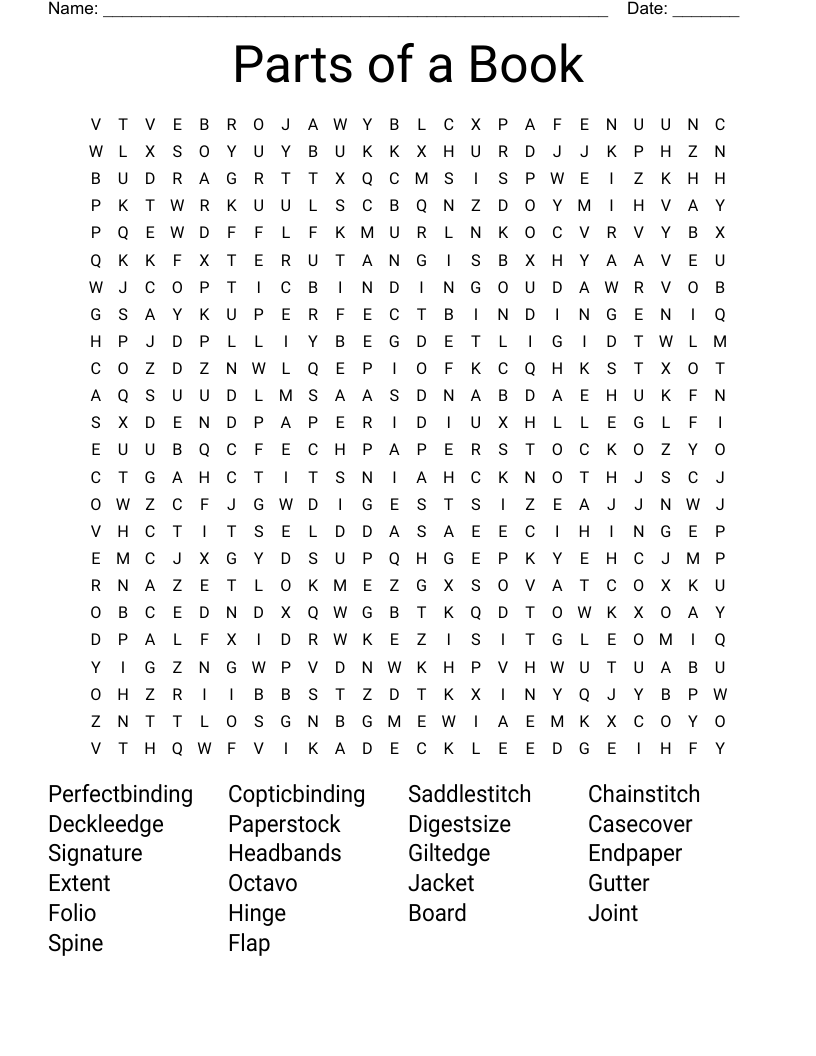 Parts of a Book Word Search WordMint