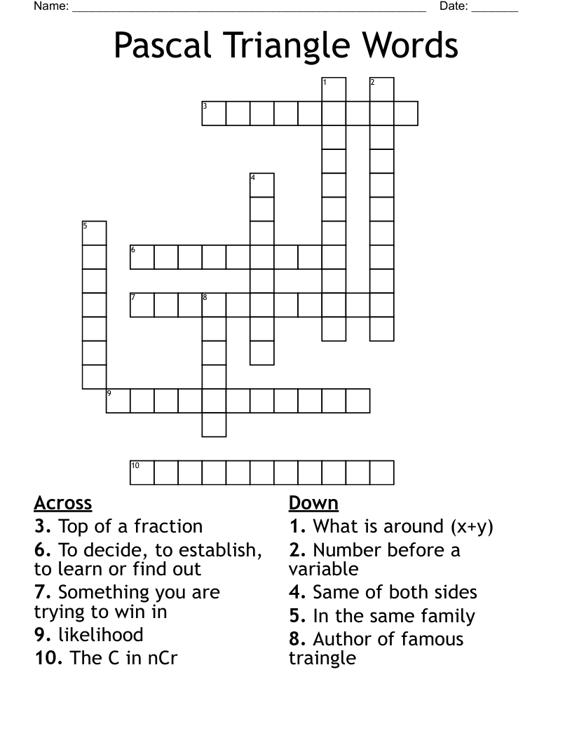 Pascal Triangle Words Crossword WordMint