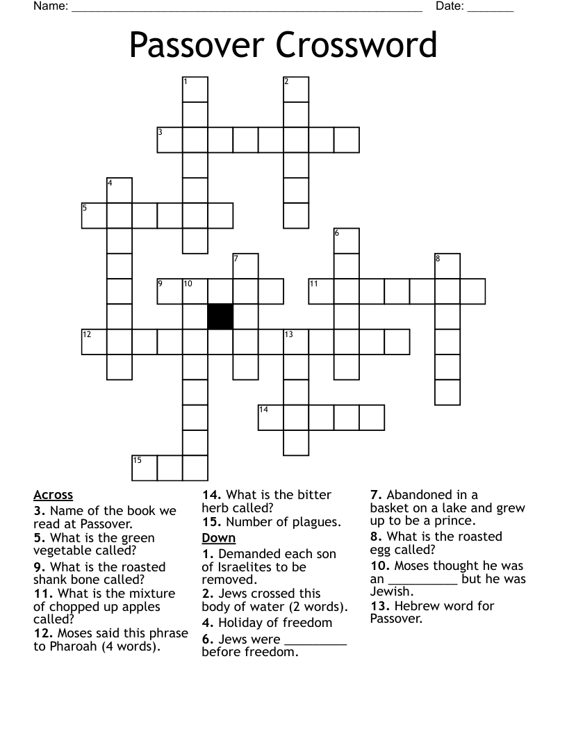 Passover Crossword WordMint