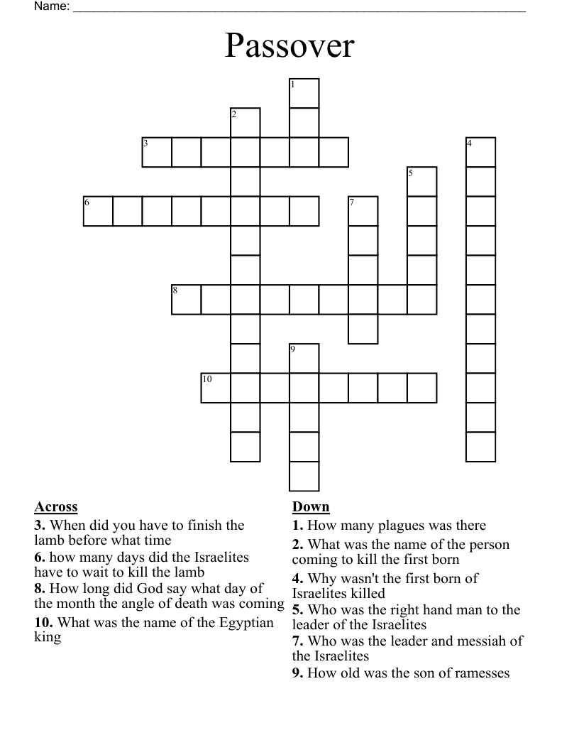 Passover Crossword WordMint