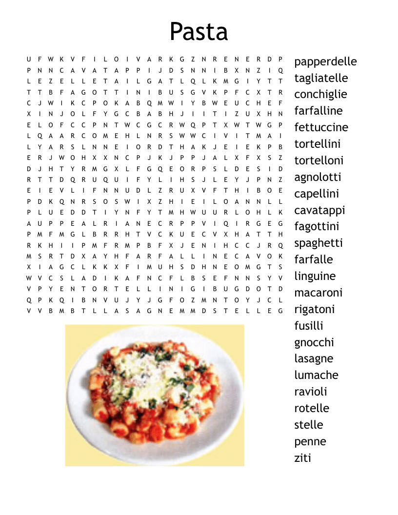 Pasta Word Search WordMint
