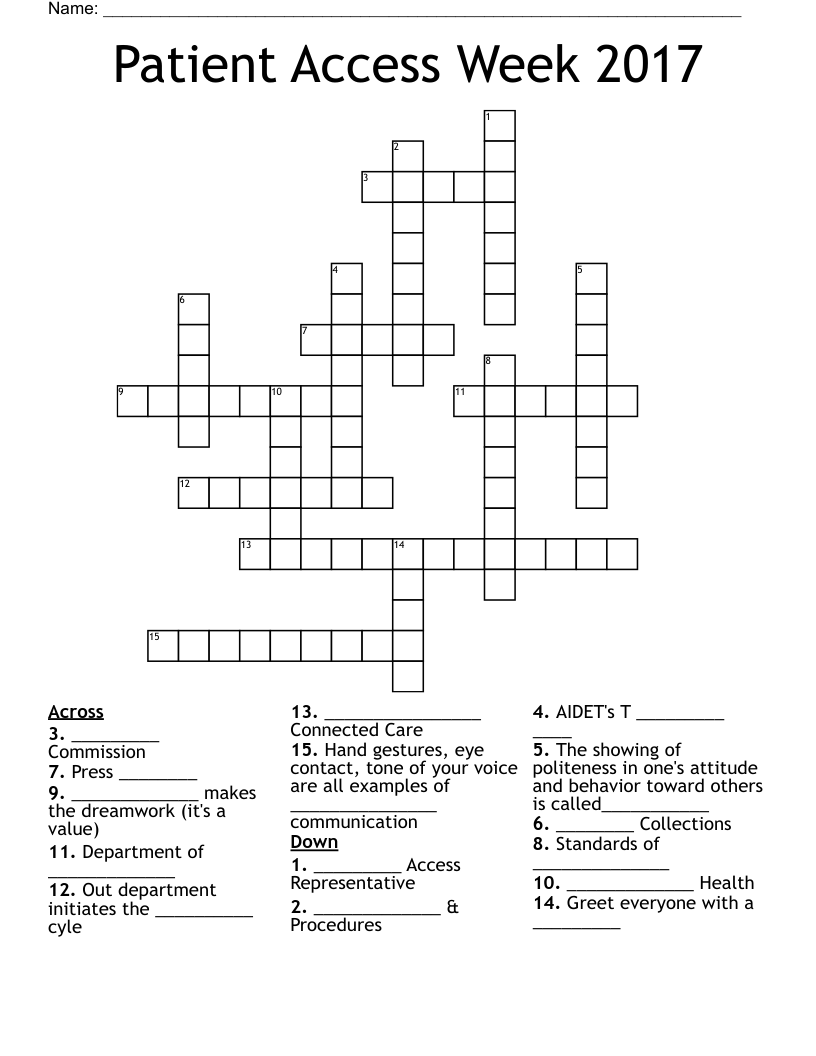 Patient Access Week 2017 Crossword - WordMint