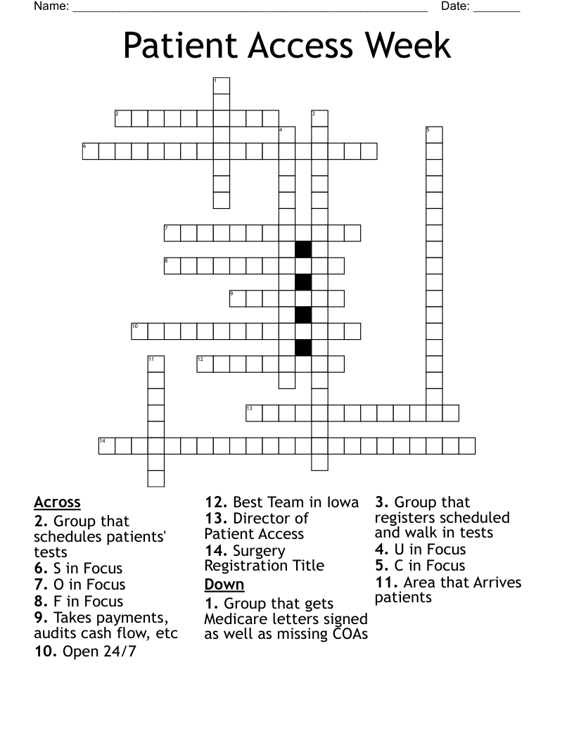 Patient Access Week Crossword - WordMint