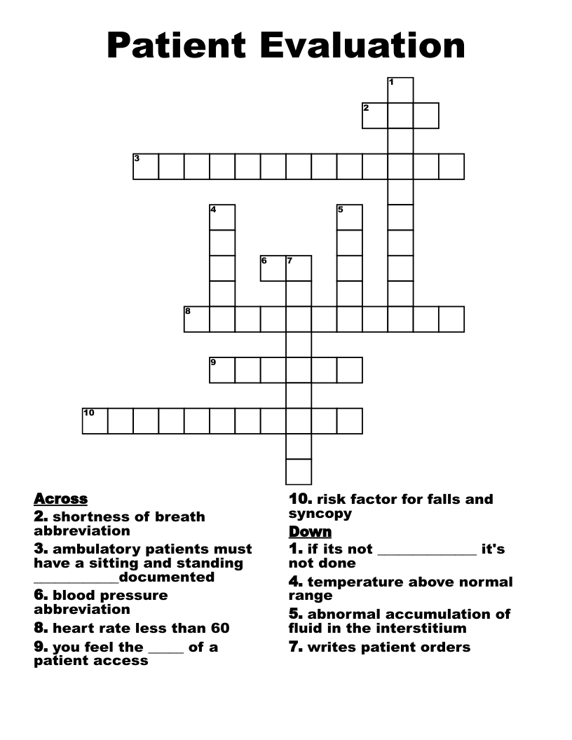 Patient Evaluation Crossword - WordMint