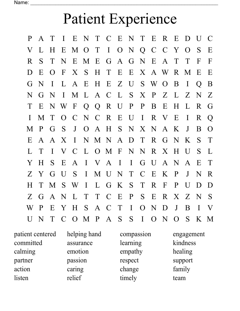 Patient Experience Word Search WordMint