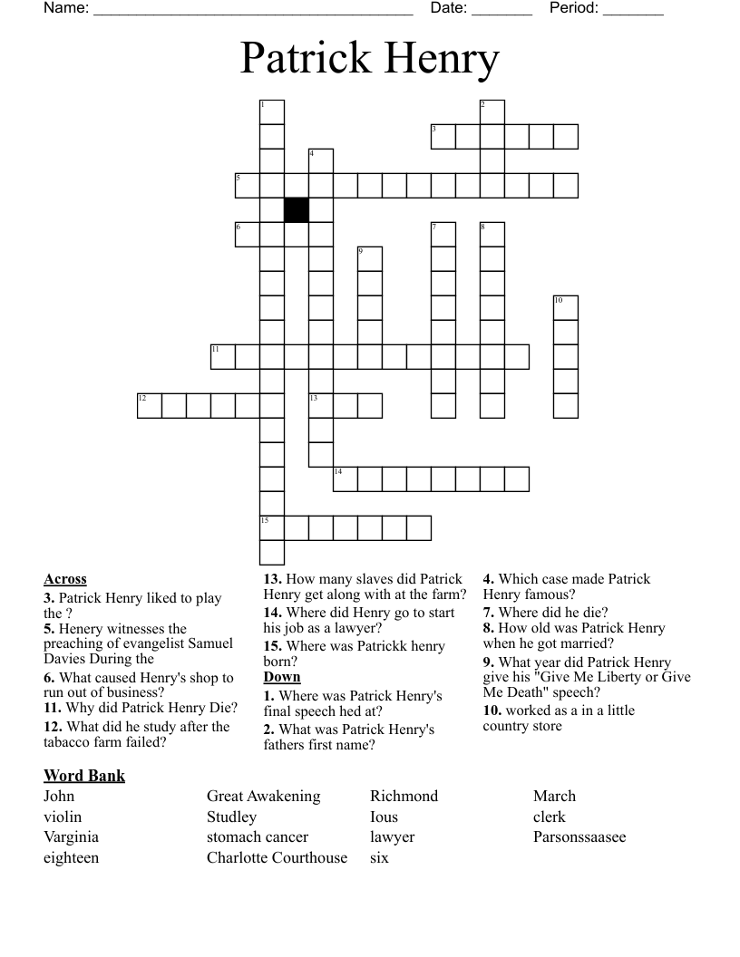 Patrick Henry Crossword WordMint
