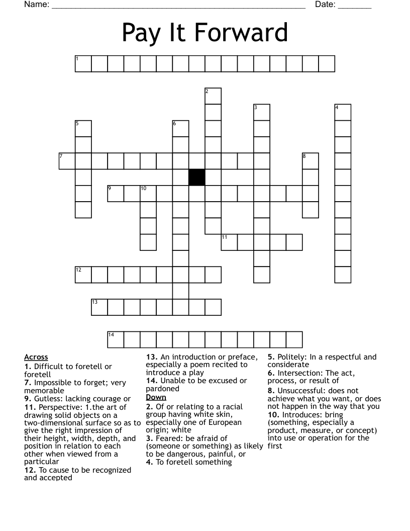 Pay It Forward Crossword WordMint