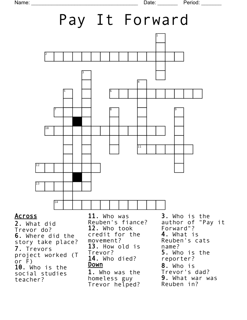 Pay It Forward Crossword WordMint
