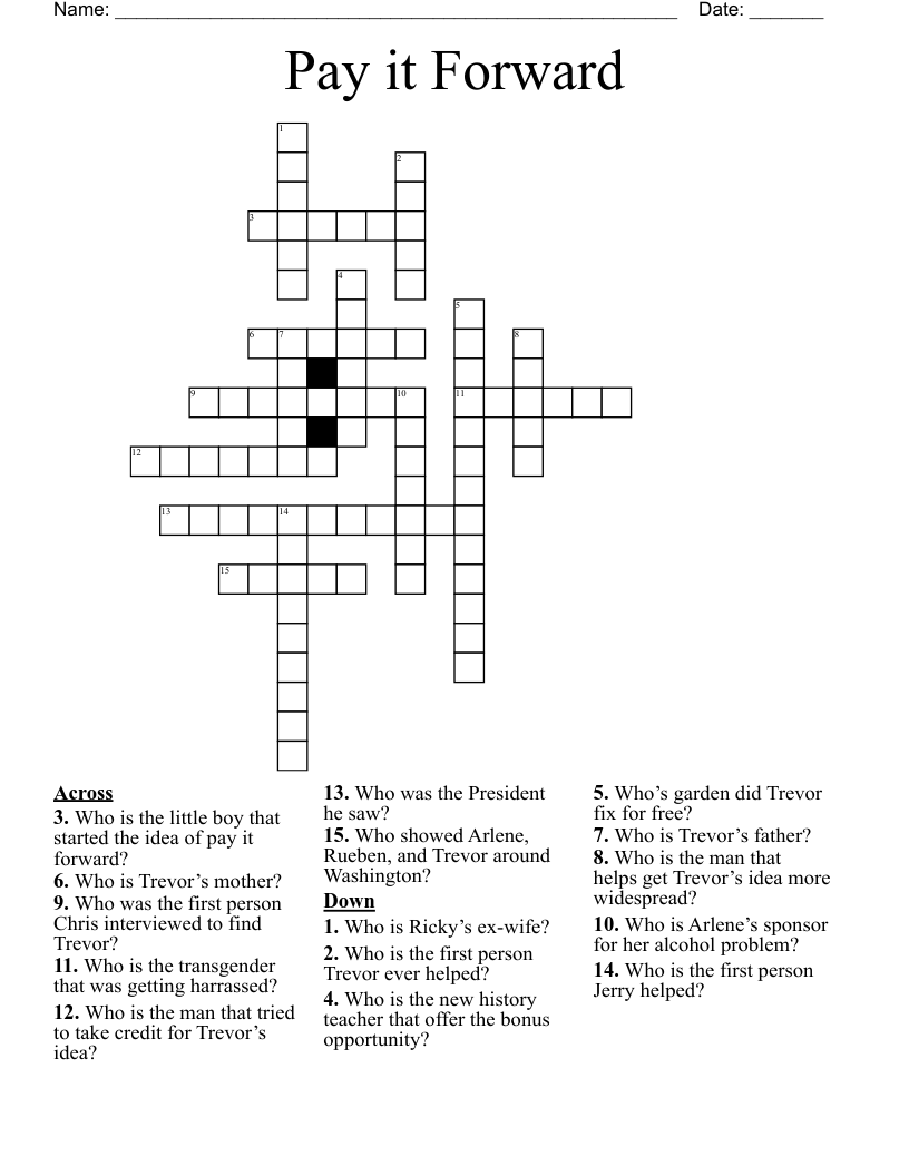 Pay it Forward Crossword WordMint