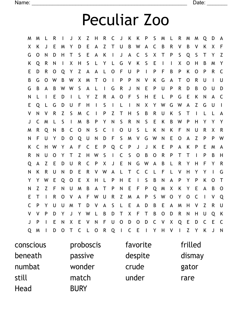 Peculiar Zoo Word Search WordMint