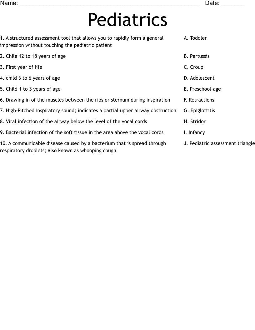 Pediatrics Worksheet WordMint